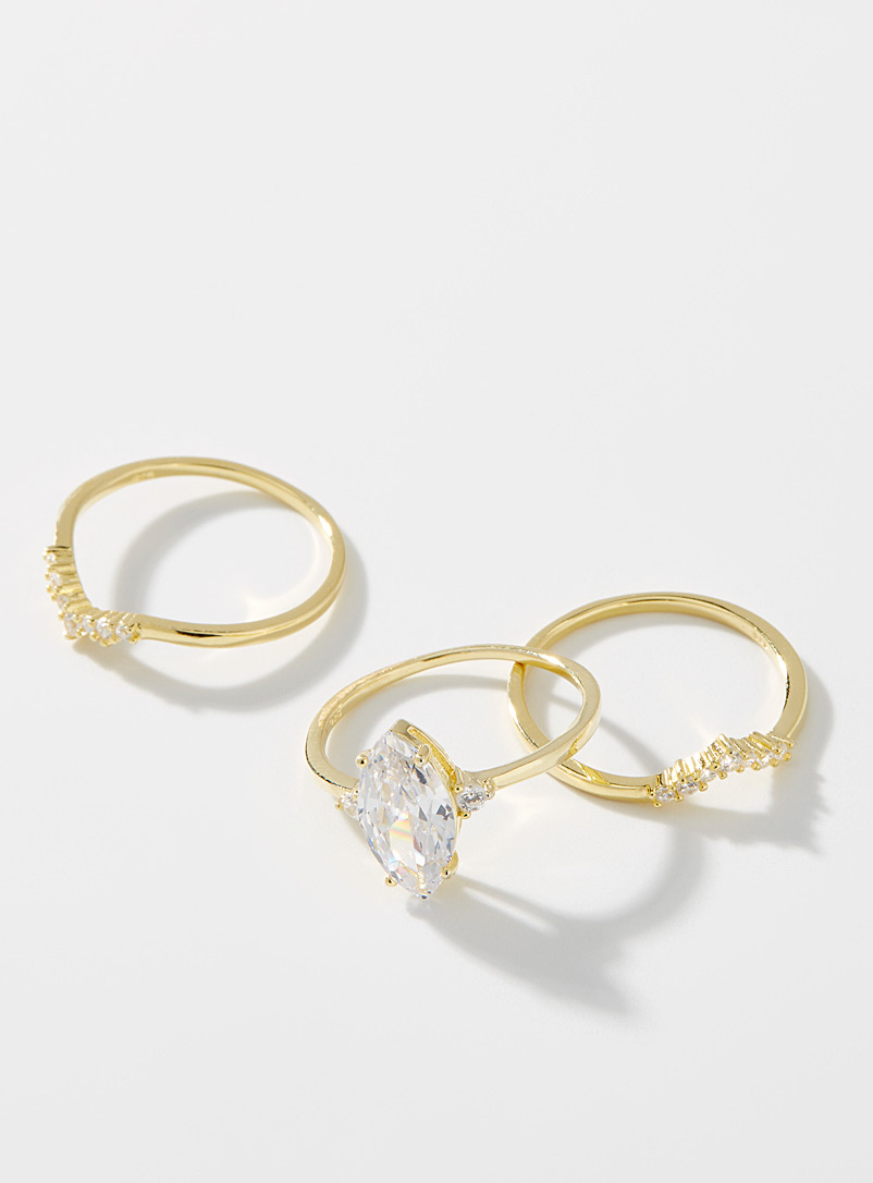 Simons Assorted White crystal rings Set of 3 for women