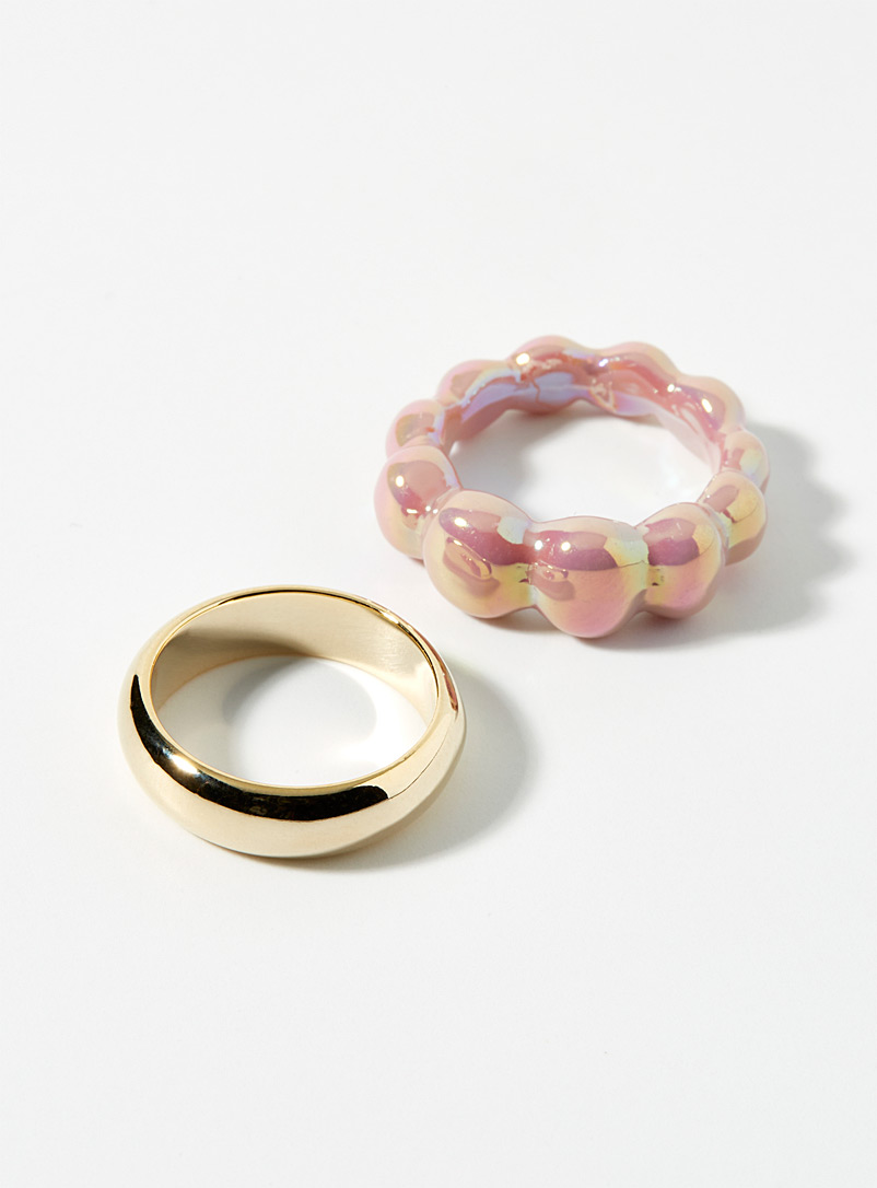 Simons Dusky Pink Iridescent rings Set of 2 for women