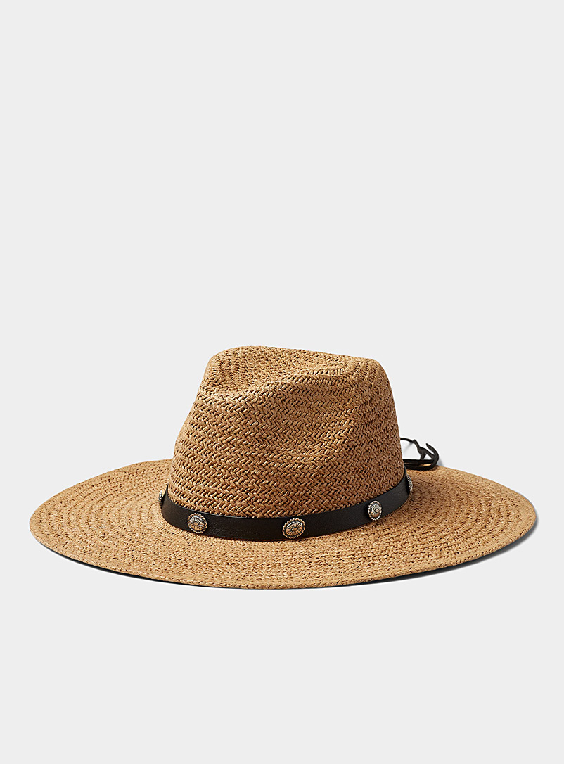 Simons: Le chapeau de paille tressage brut style cowboy Beige crème pour femme