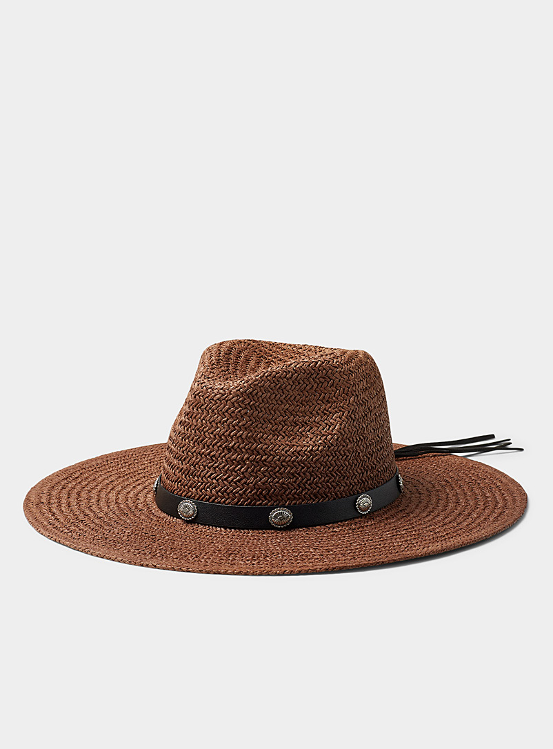 Simons Brown Cowboy-style raw braided straw hat for women