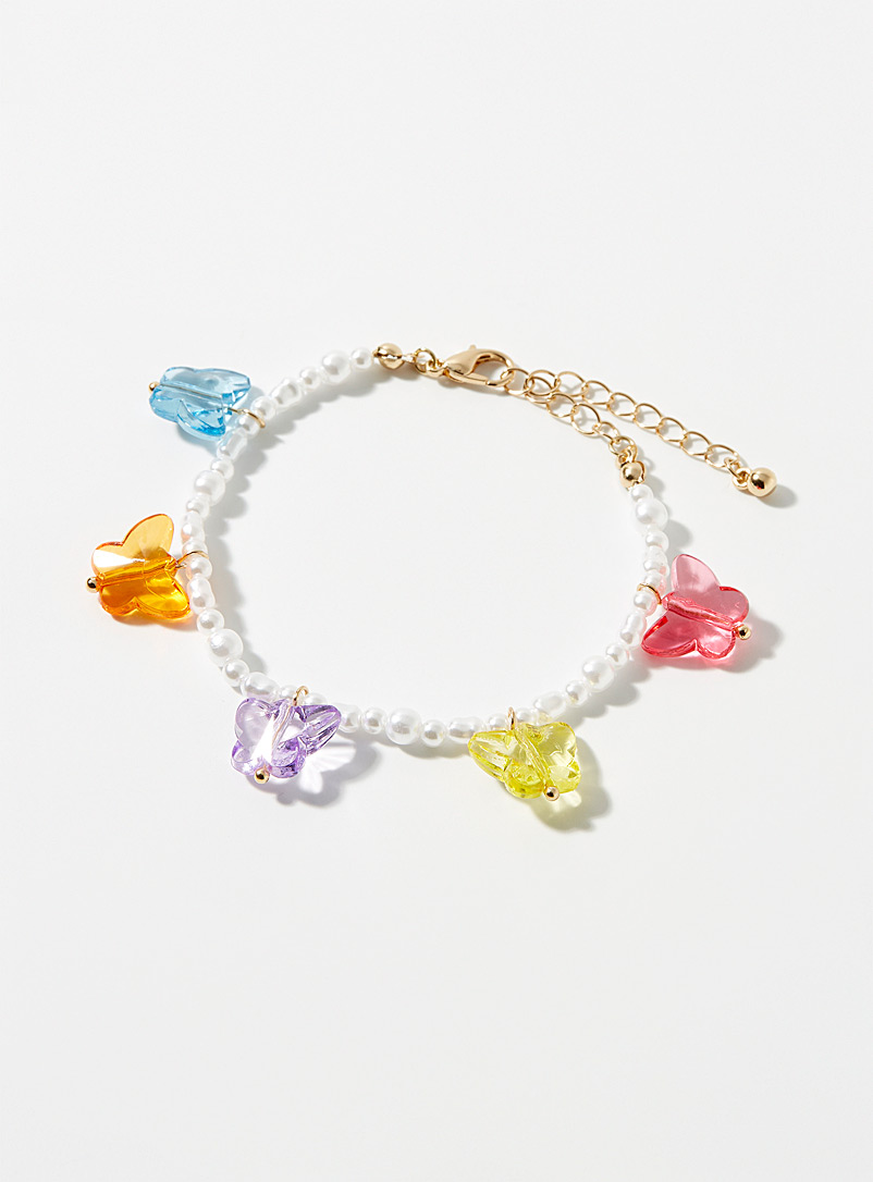 Simons: Le bracelet de perles papillons translucides Blanc pour femme