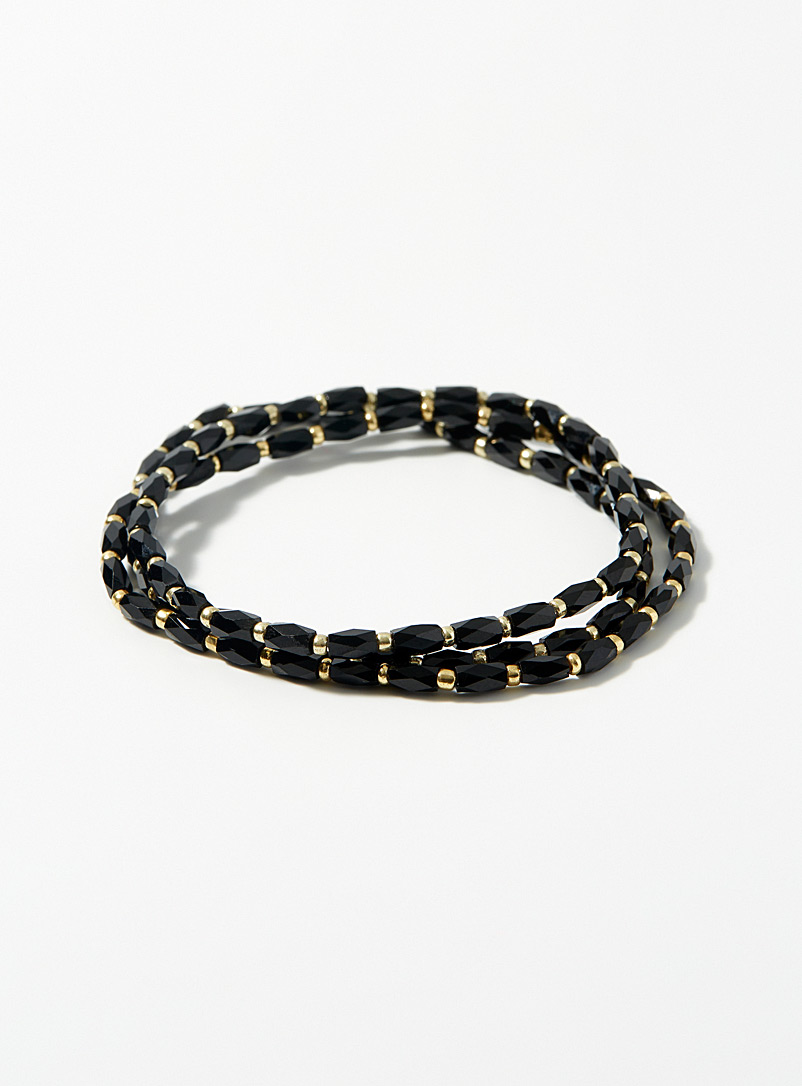 Simons Black Long bead bracelets Set of 3 for women