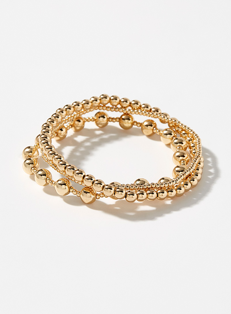 Simons: Les bracelets billes dorées Ensemble de 3 pièces Assorti pour femme