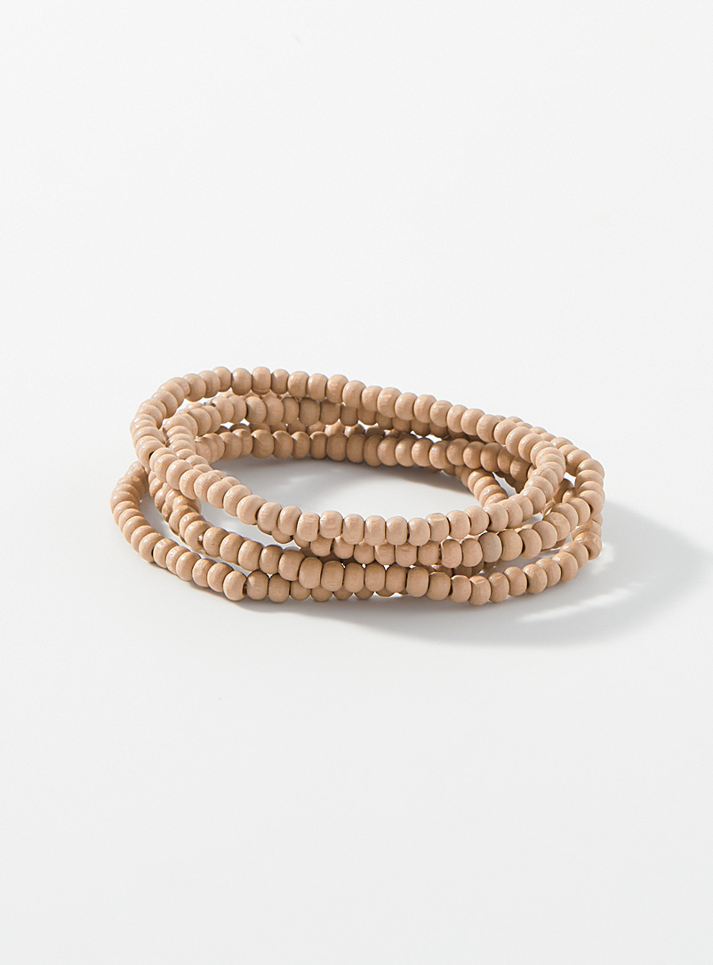 Simons: Les bracelets petites billes de bois Ensemble de 5 Beige clair pour femme