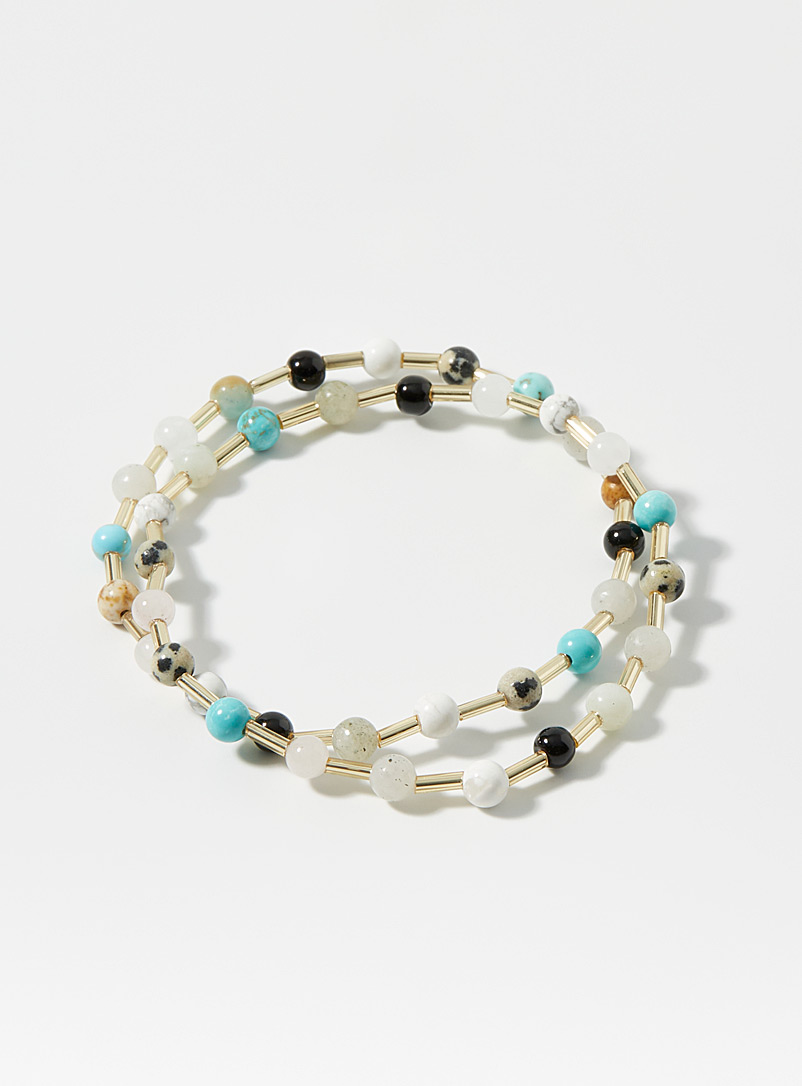 Simons Patterned Blue Tube and bead bracelets Set of 2 for women