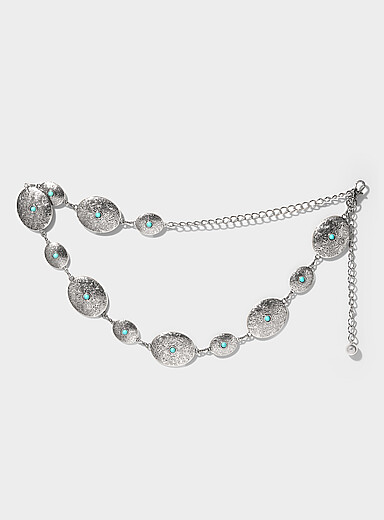La ceinture m&eacute;daillons grav&eacute;s et pierres turquoise