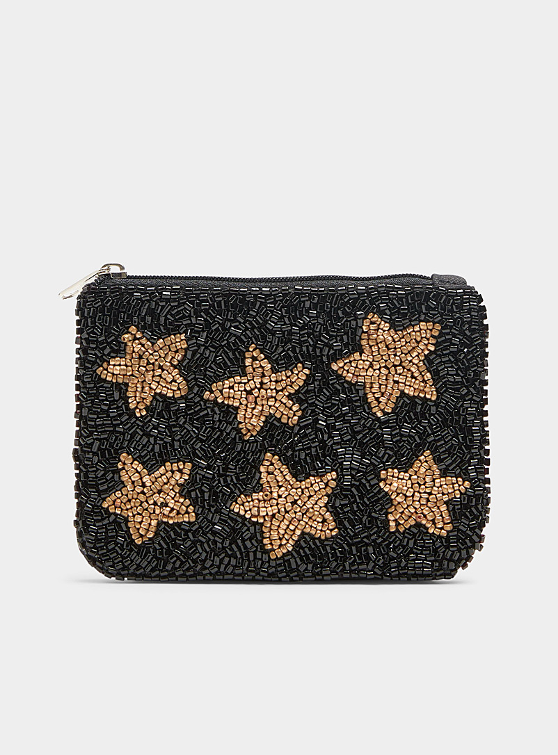 Simons Patterned Black Star bead mini pouch for women