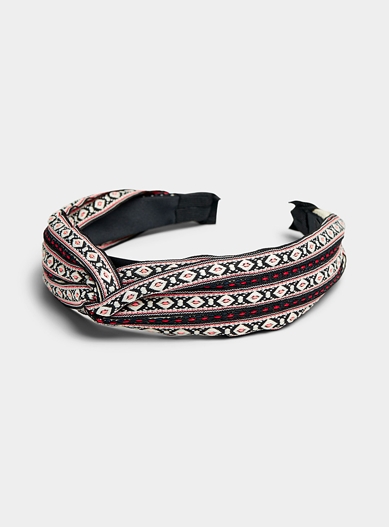 Simons Black and White Abstract geometric knotted headband for women