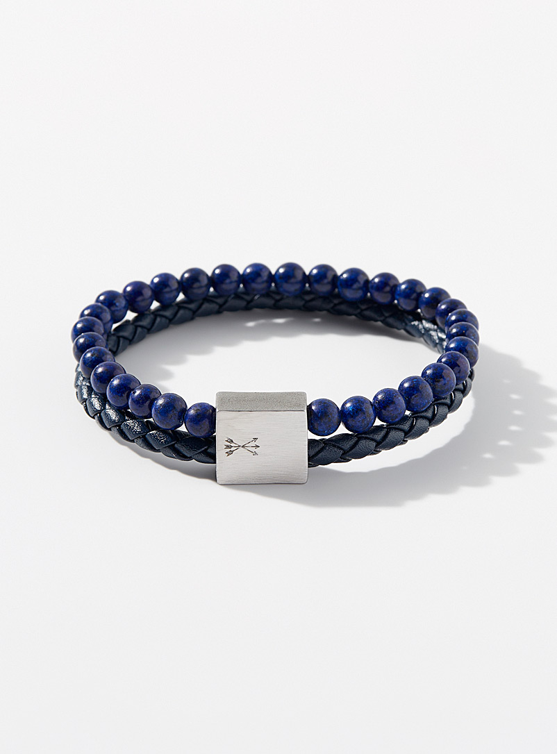 Le 31 Blue Leather and blue bead bracelet for men