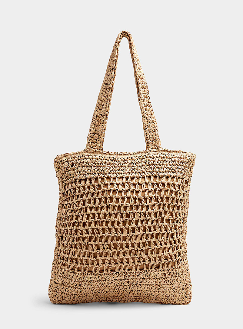 Le 31 Ivory/Cream Beige Braided straw tote for men