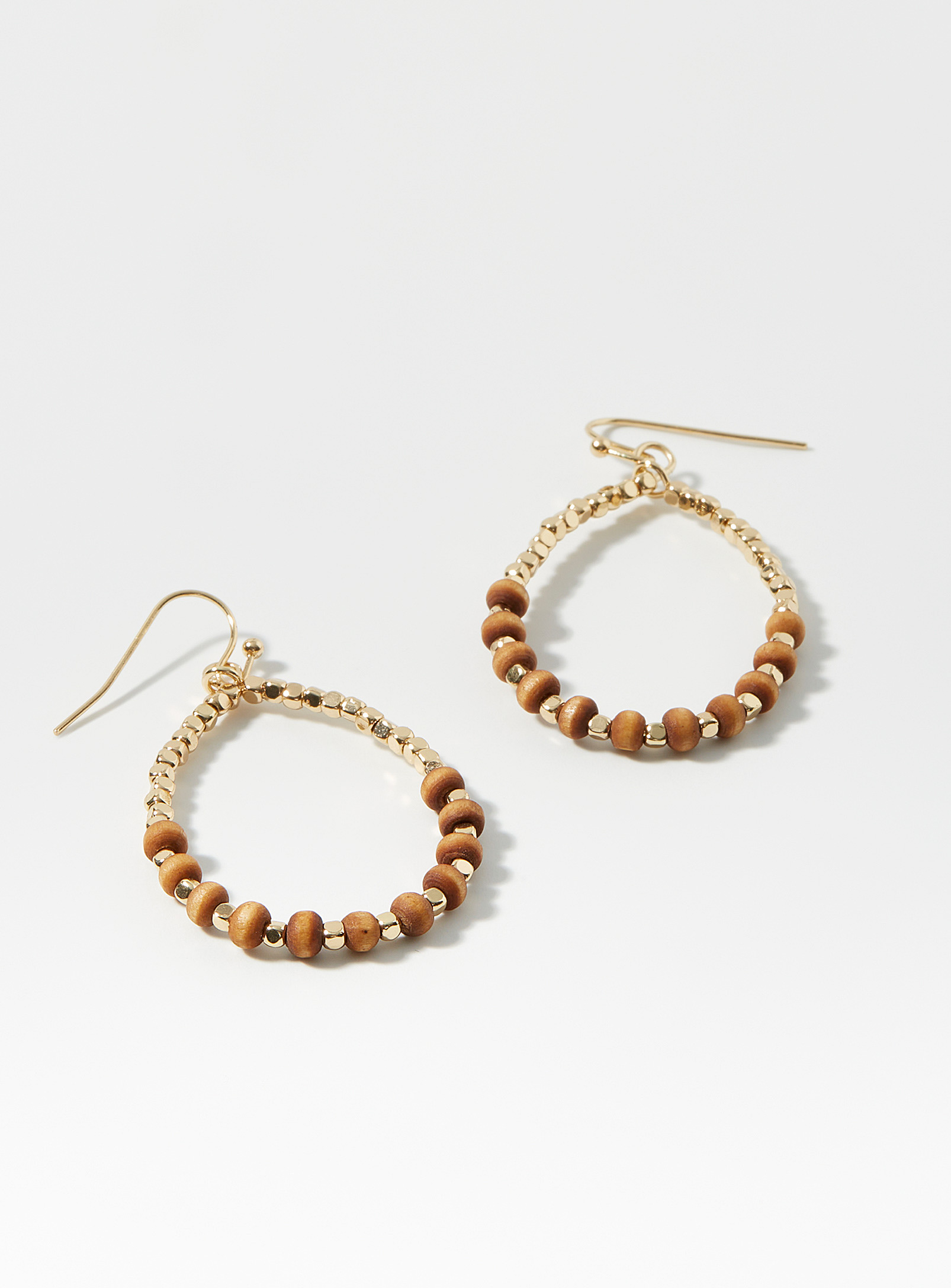 Simons - Women's Wooden bead oval earrings