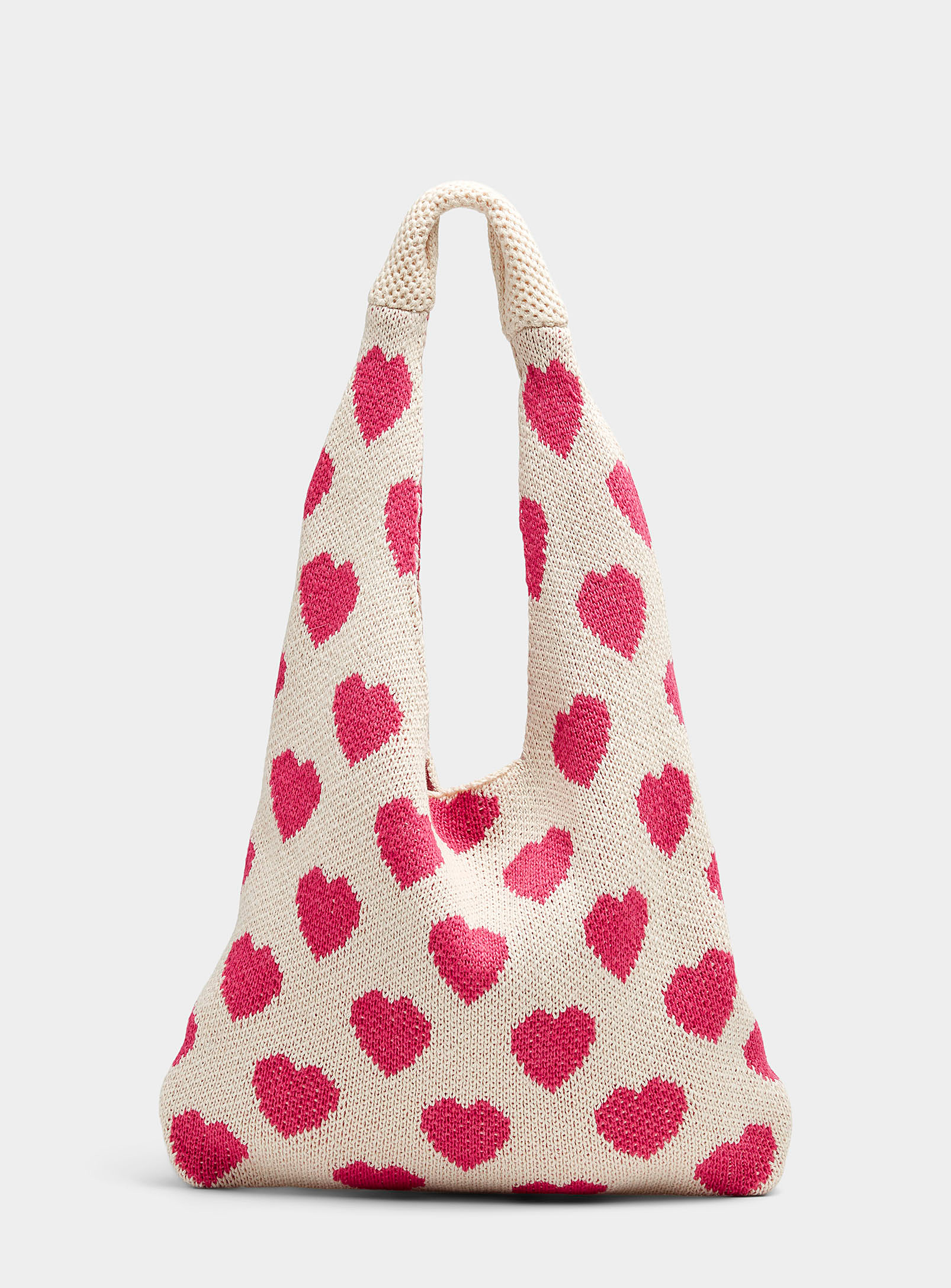 Simons - Women's Pink heart knit Tote Bag