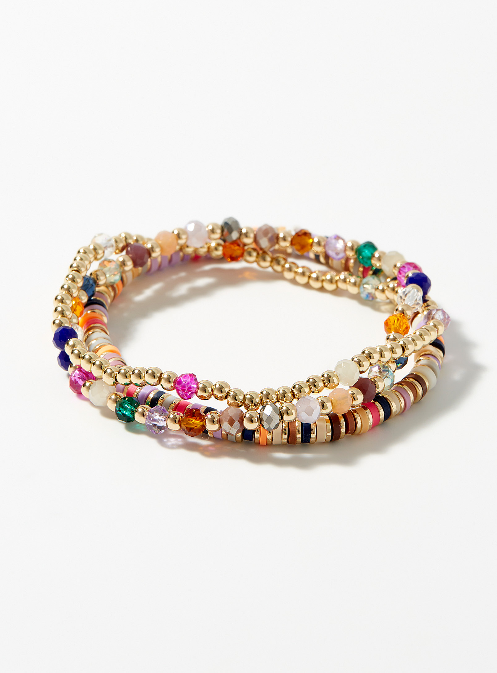 Simons - Women's Colourful bead and Heishi pearl bracelets Set of 3