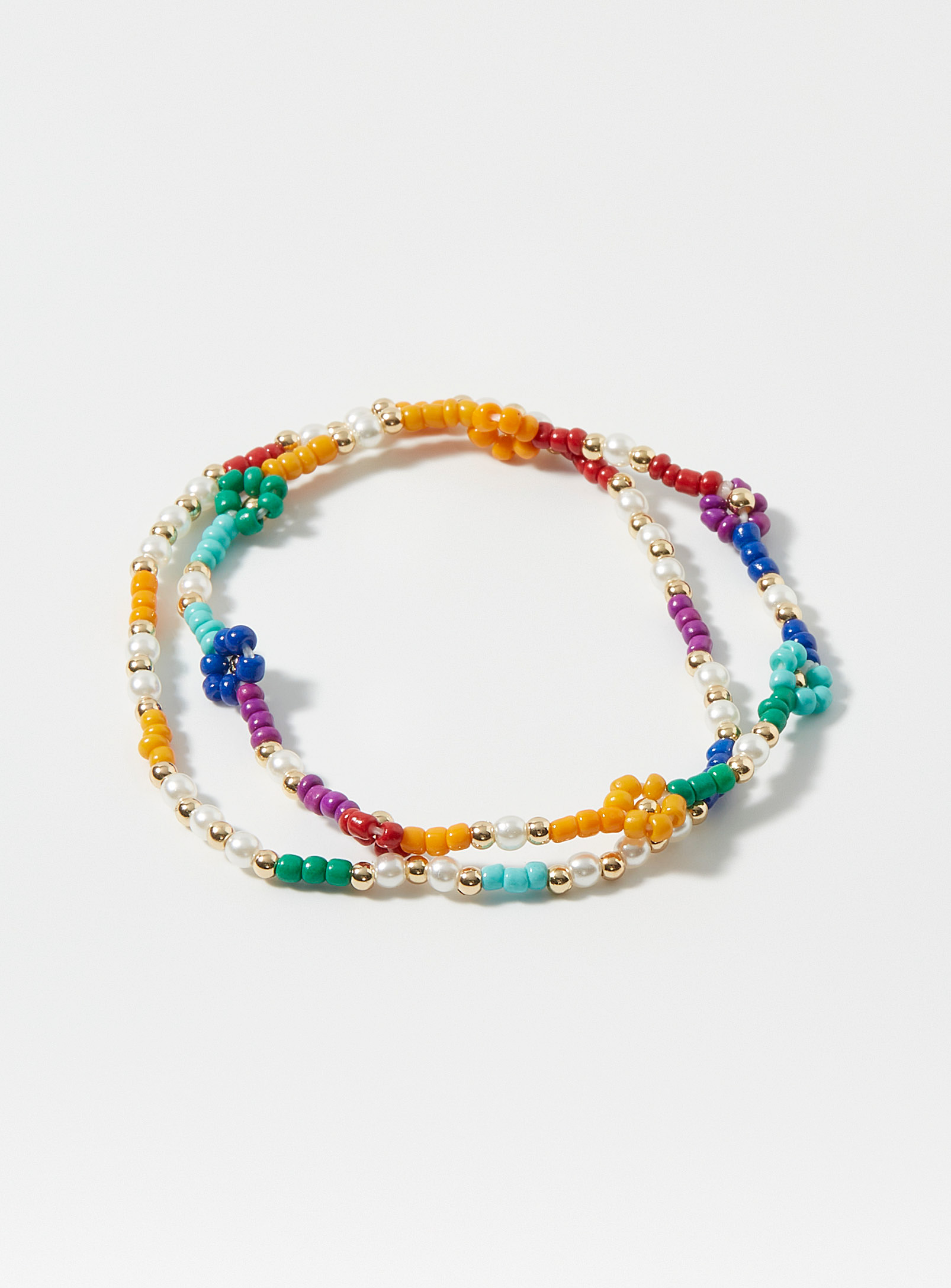 Simons - Women's Colourful floral bead bracelets Set of 2