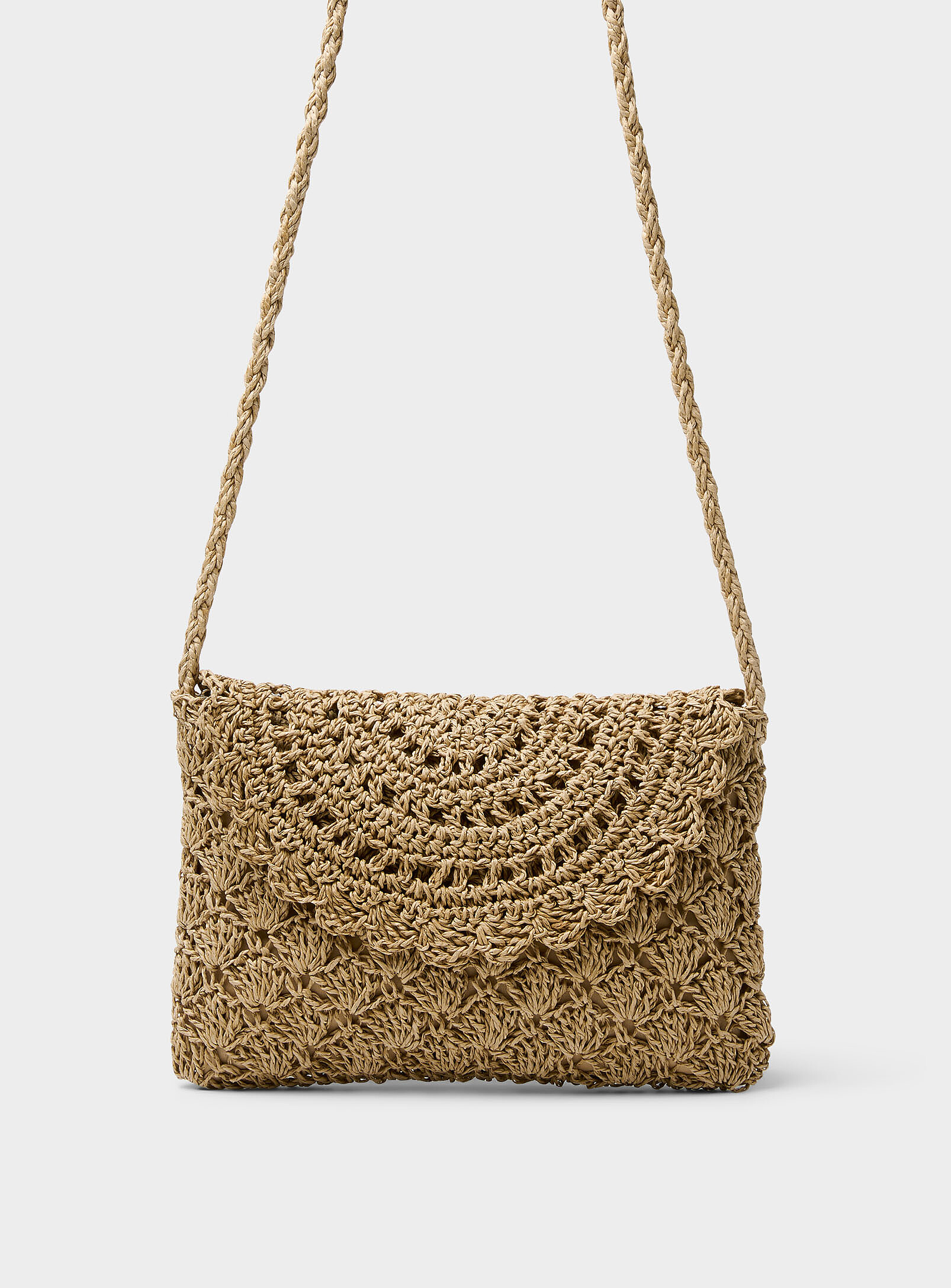 Simon's Openwork Pattern Straw Rectangular Crossbody Bag In Brown