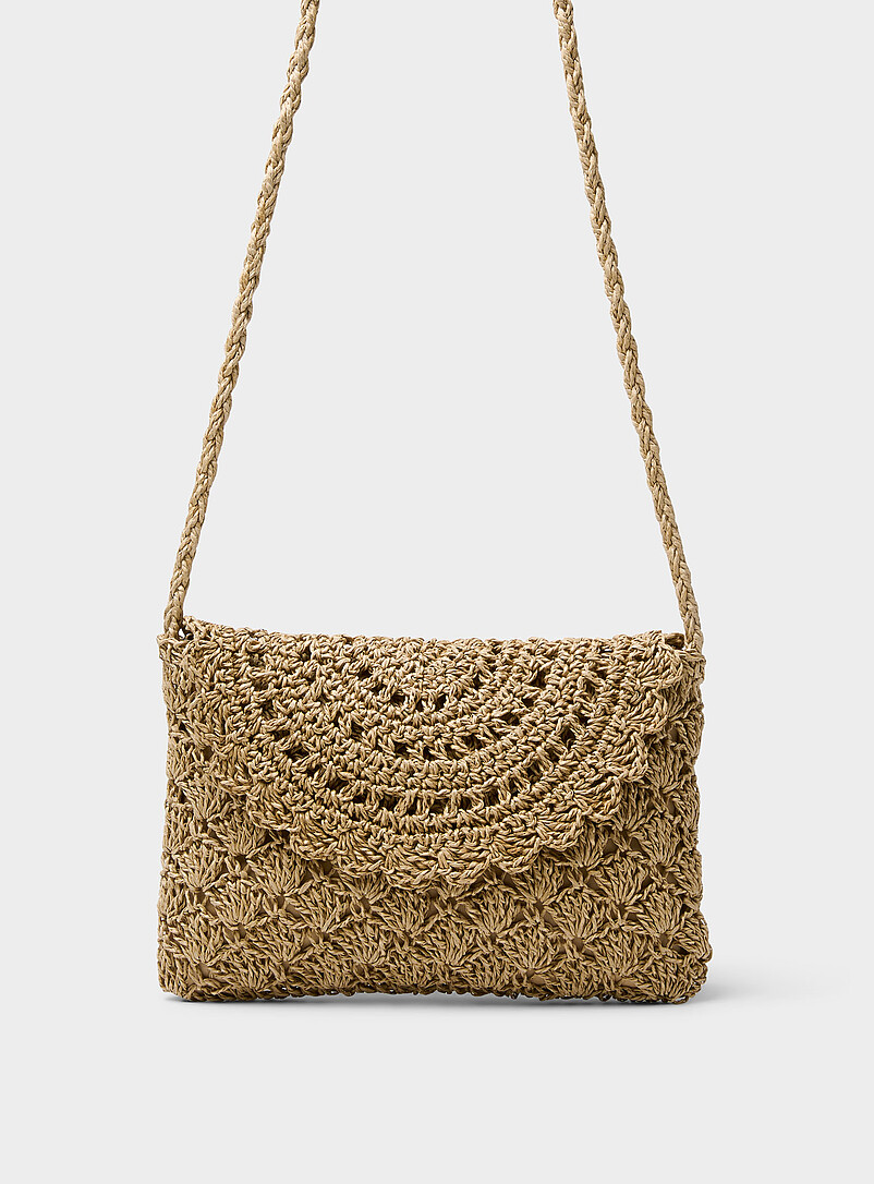 Openwork pattern straw rectangular crossbody bag product image (primary)