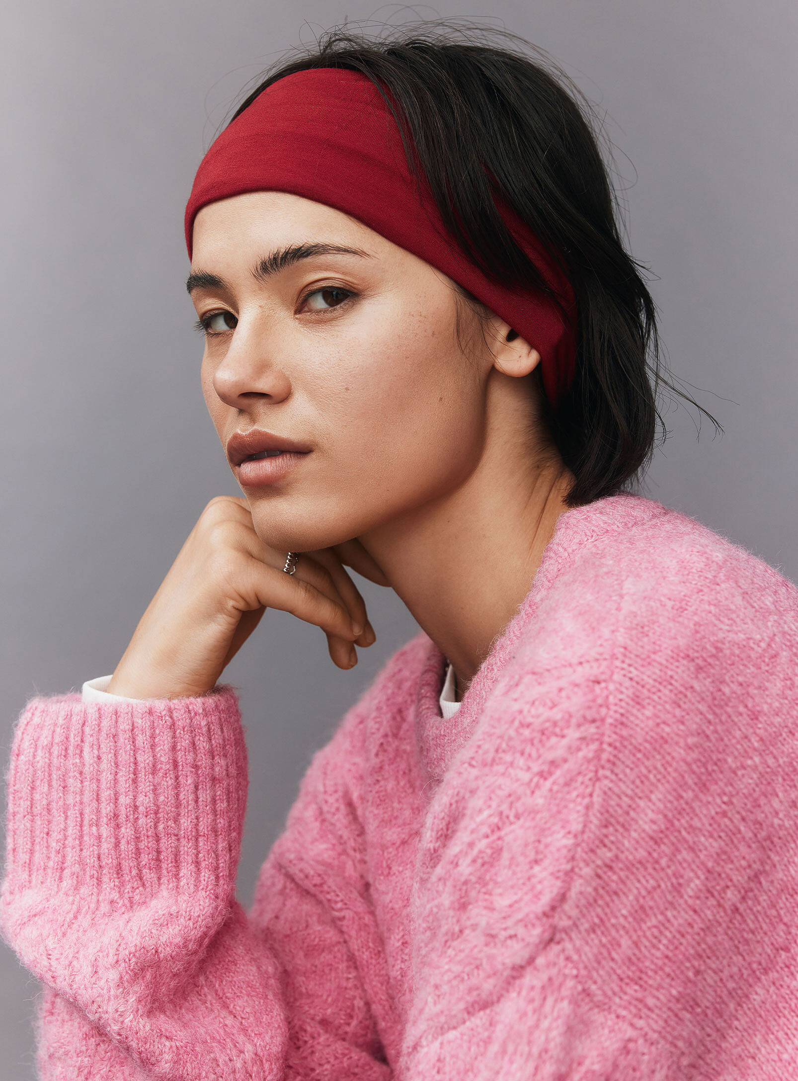 Simon's Solid Jersey Wide Headband In Red