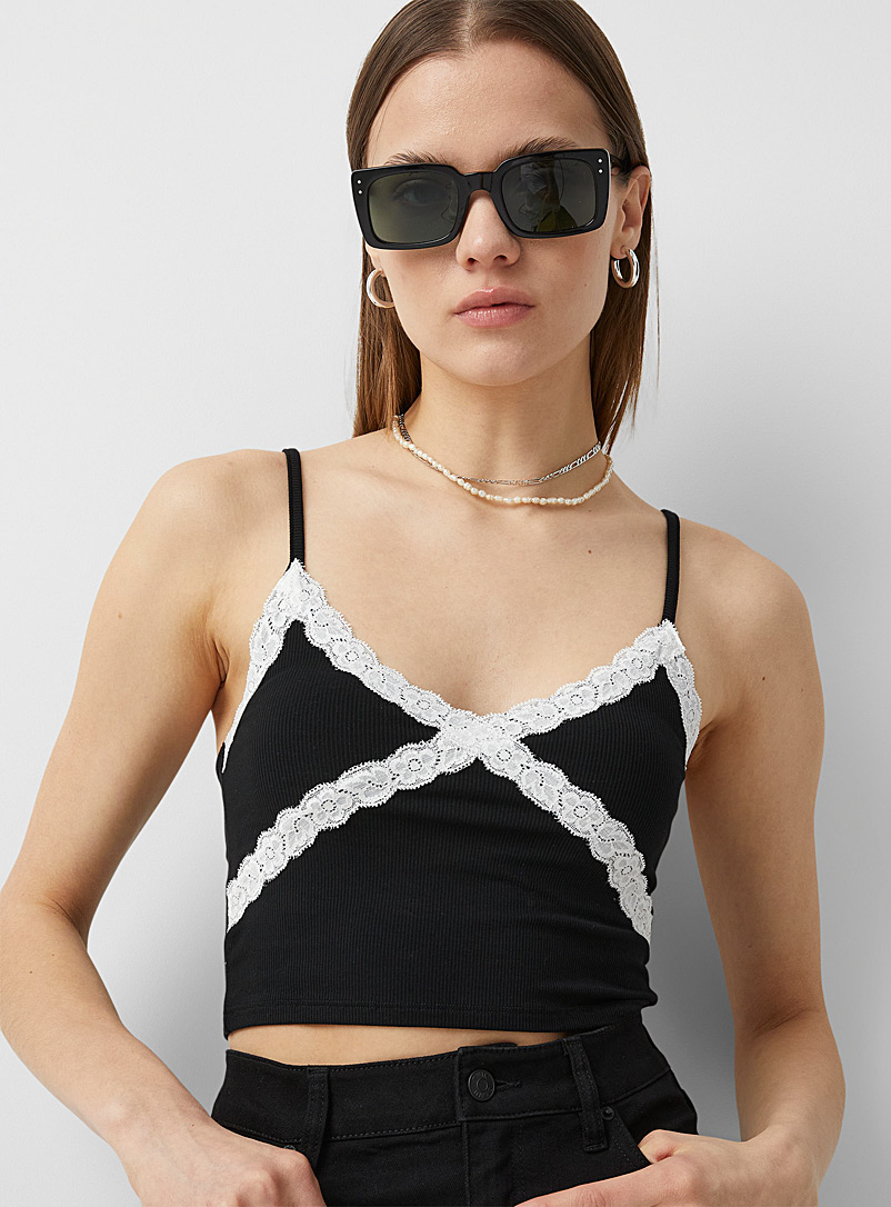 Twik Black Cropped x lace cami for women
