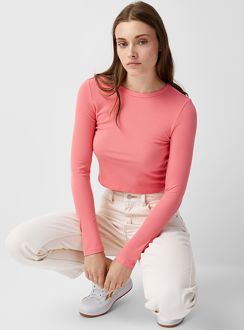 Twik Dusky Pink Finely ribbed cropped tee for women