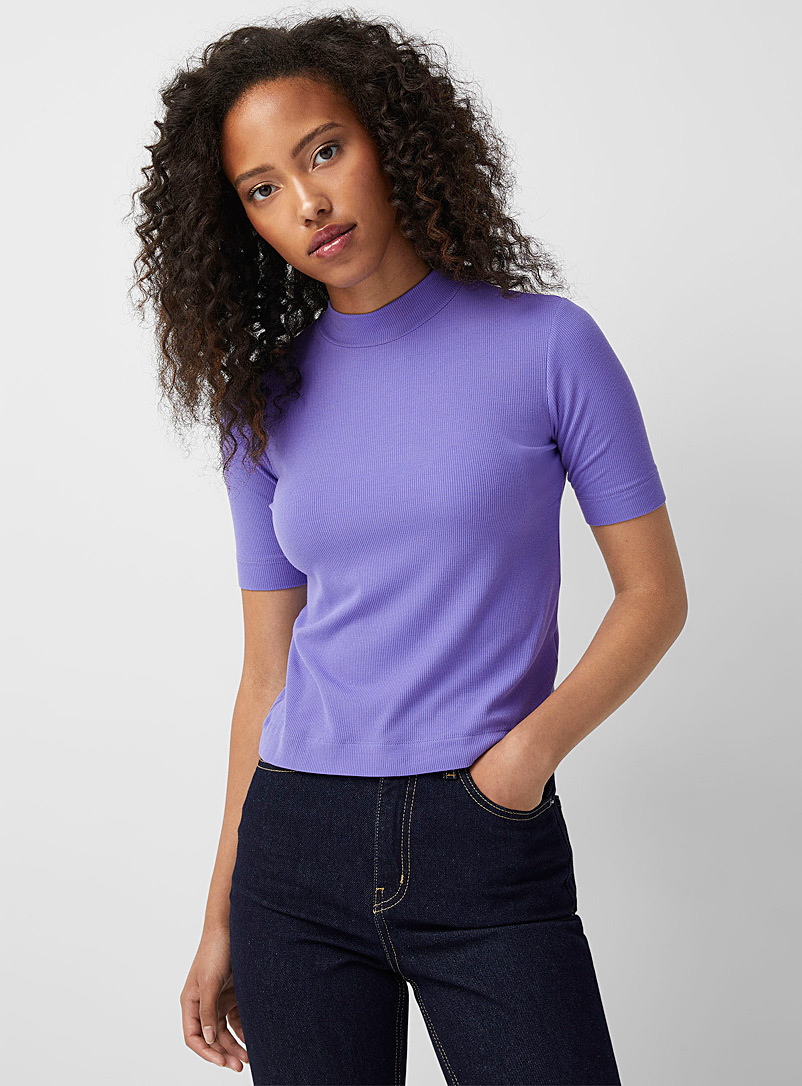 Twik: Le t-shirt col montant côtelé Sarcelle-turquoise-aqua pour femme