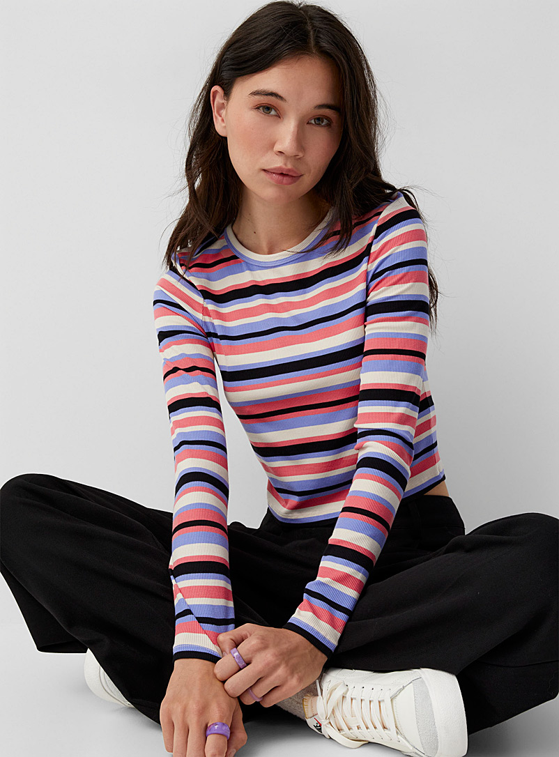 Twik Dusky Pink Striped ribbed T-shirt for women