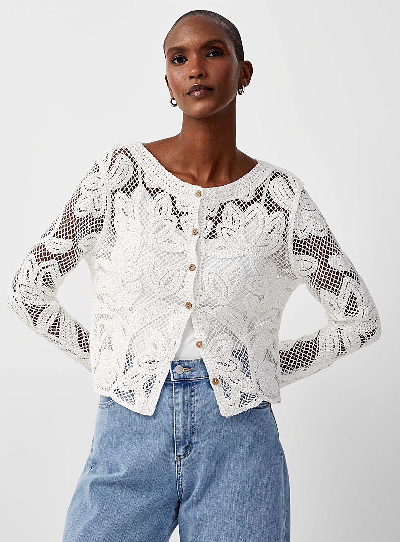 Contemporaine White Crochet lace cardigan for women