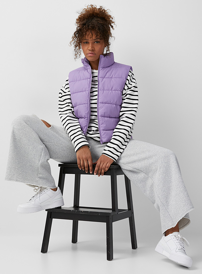 Noisy May Purple Plain sleeveless puffer jacket for women