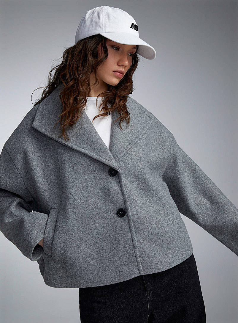 Noisy May Grey Grey felted cropped coat for women