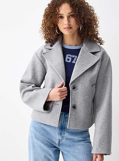 Noisy May: Le veston court effet laine Gris clair pour femme