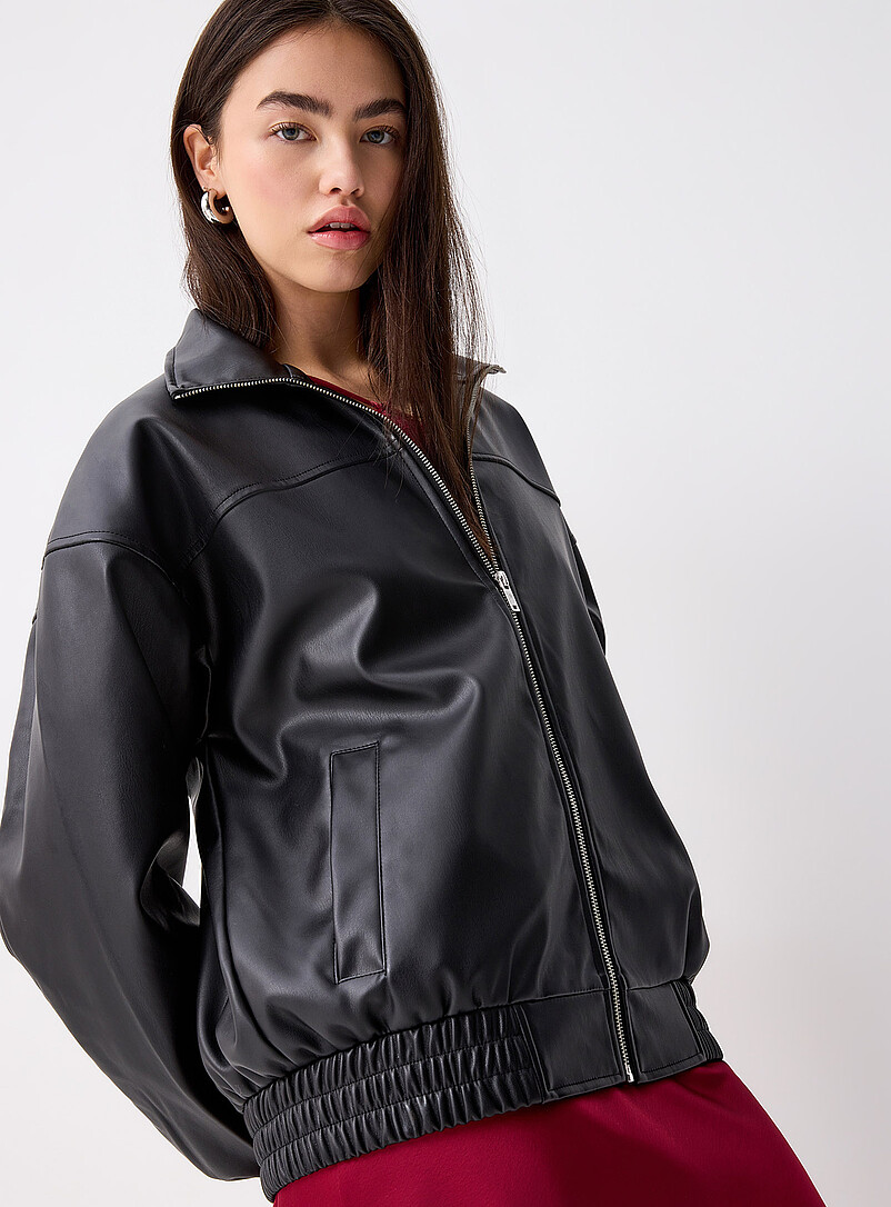 伊原葵着用　Stand Collar Faux Leather Jacket M Stand collar faux-leather jacket | Twik | Women's Jackets and