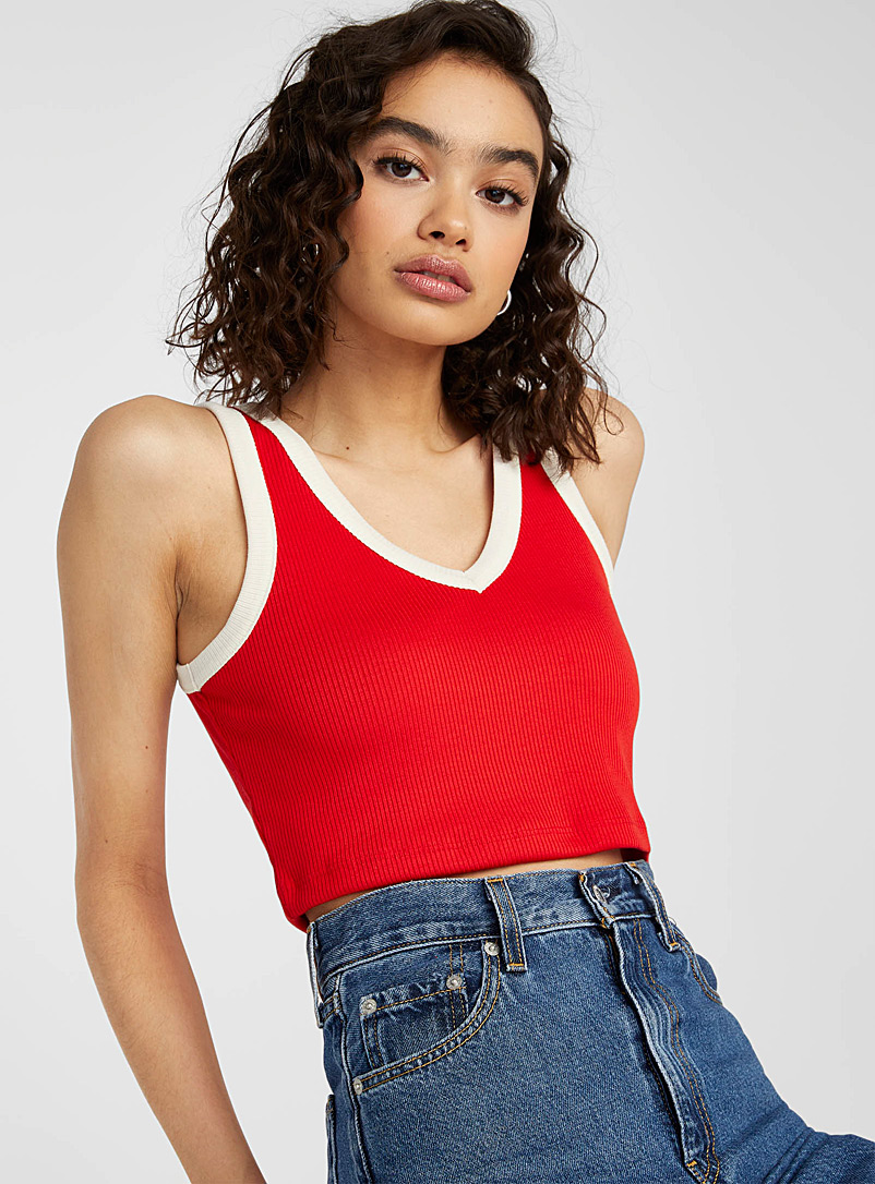 Noisy May Red Contrast trim ribbed cropped cami for women