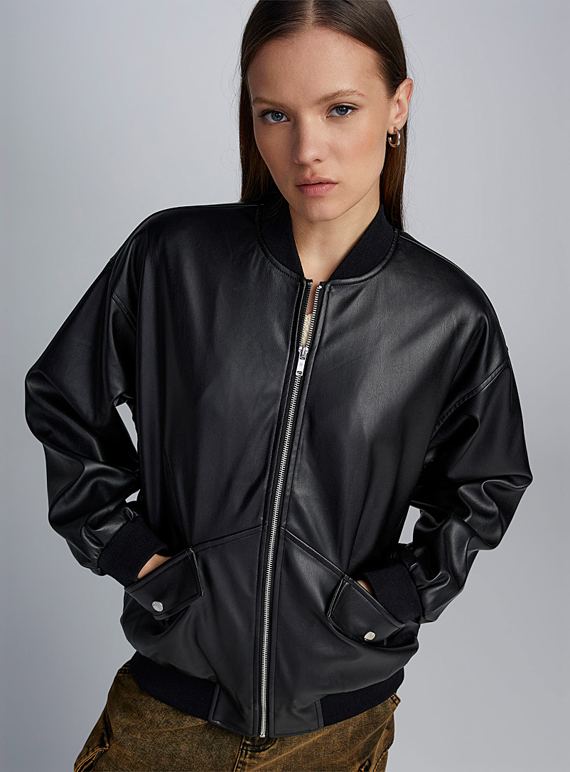 Woo Ruched Hem Loose Faux Leather Jacket
