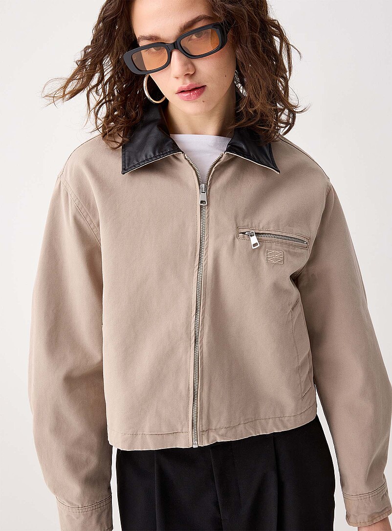 Corduroy Collar Cropped Jacket