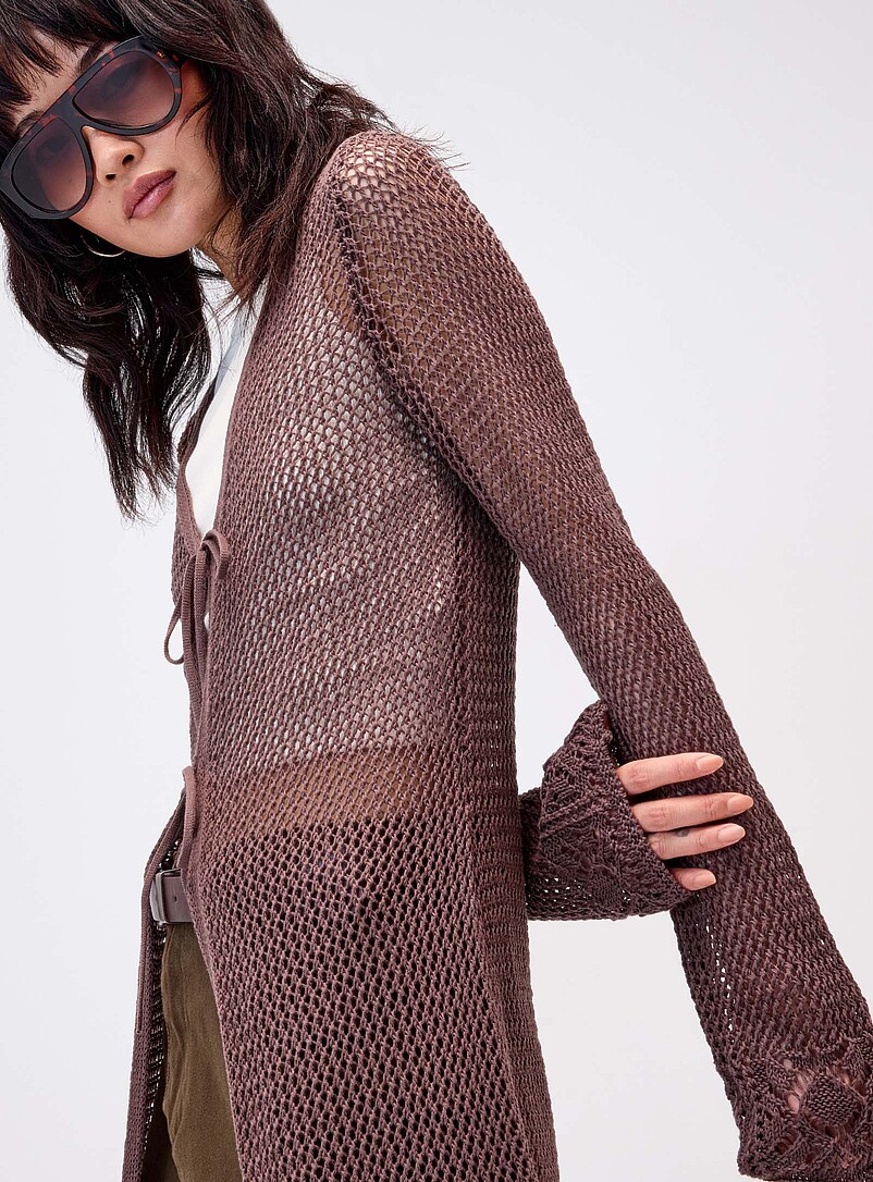Openwork tie-front long cardigan product image 2
