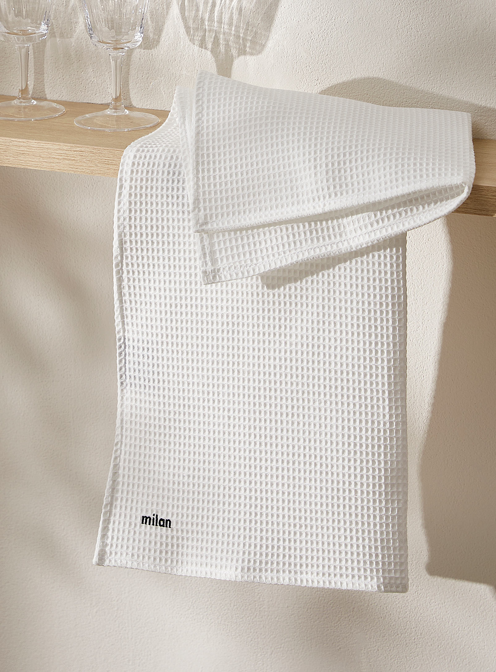 Maison Milan Milan Waffled Tea Towel In White
