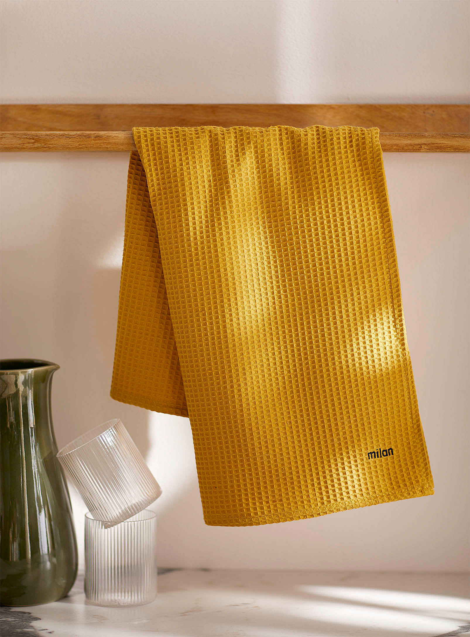 Maison Milan Milan Waffled Tea Towel In Yellow