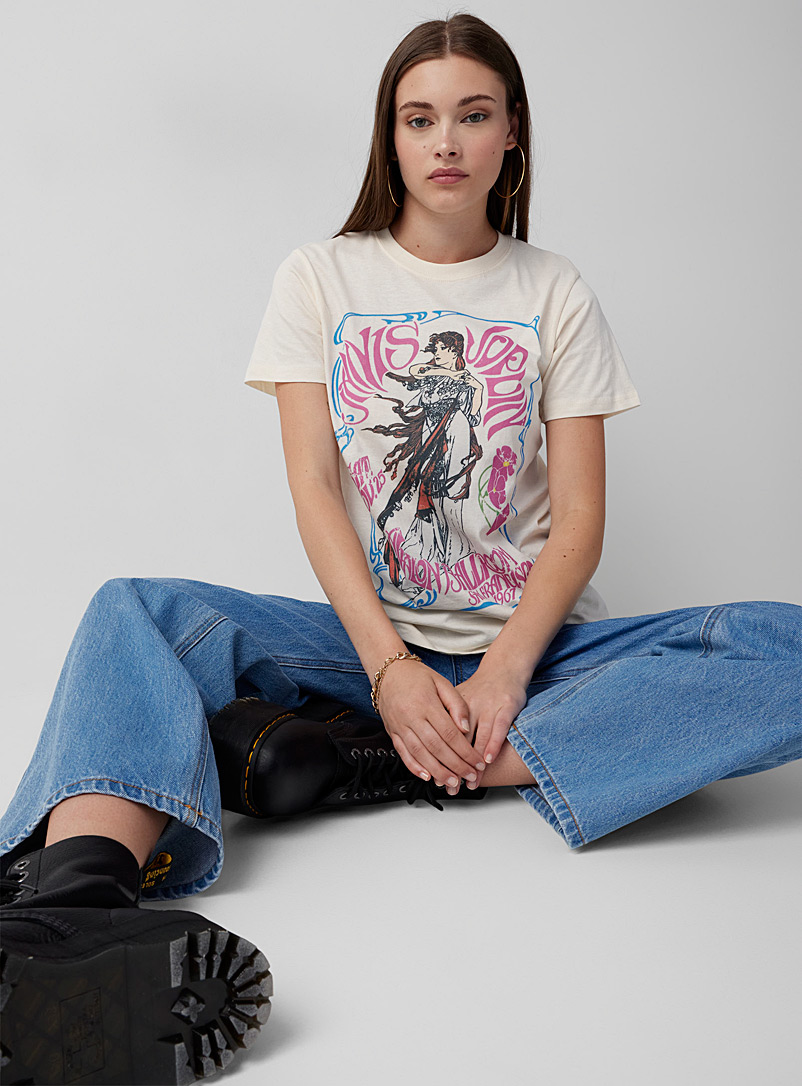 Twik: Le t-shirt Janis Joplin Beige crème pour femme
