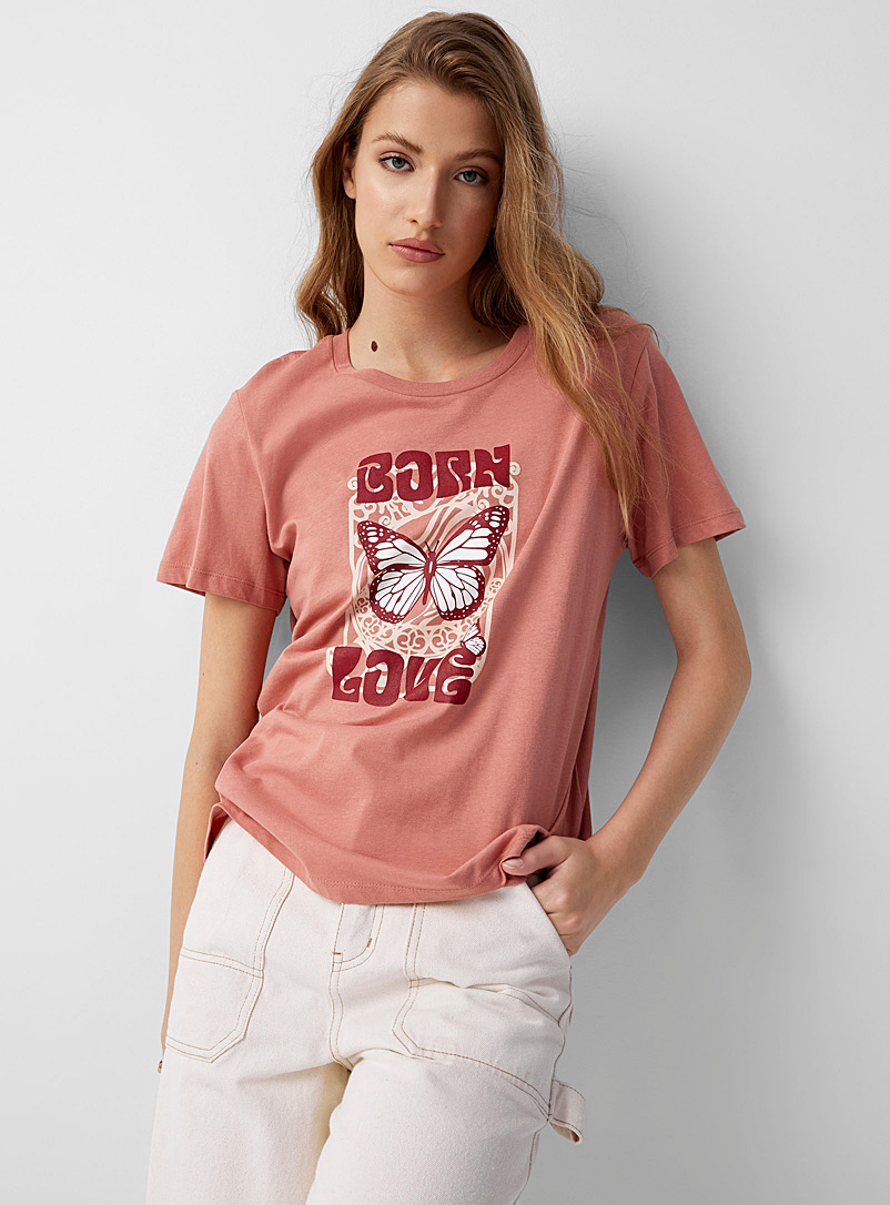 Twik: Le t-shirt imprimé accent Vieux rose pour femme