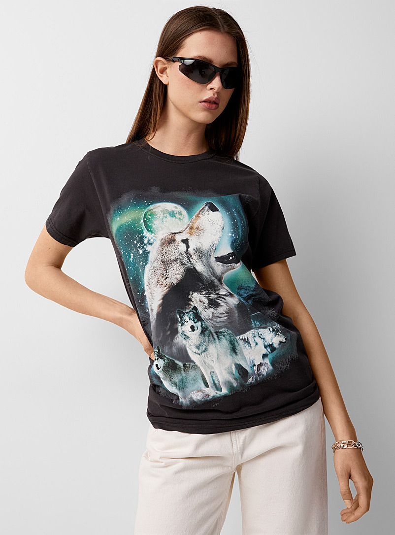 Twik: Le t-shirt loup nocturne Noir pour femme
