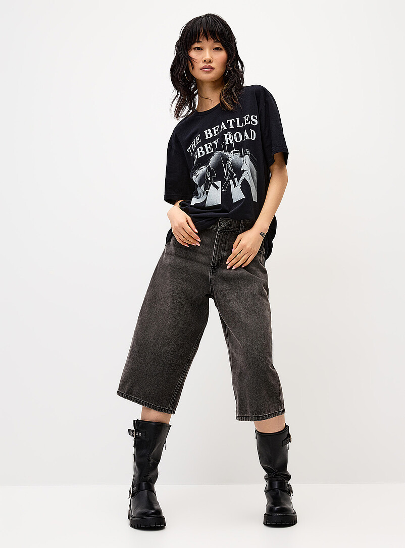 The Beatles Abbey Road & Logo Black XL Femme T-shirt