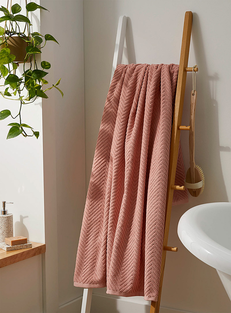 Simons Maison Pink Herringbone stripes bath sheet