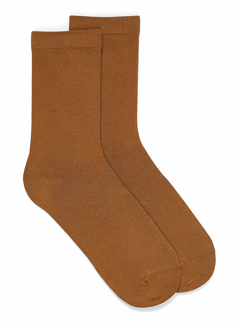 Simons: La chaussette unie coton bio Bronze ambre pour femme