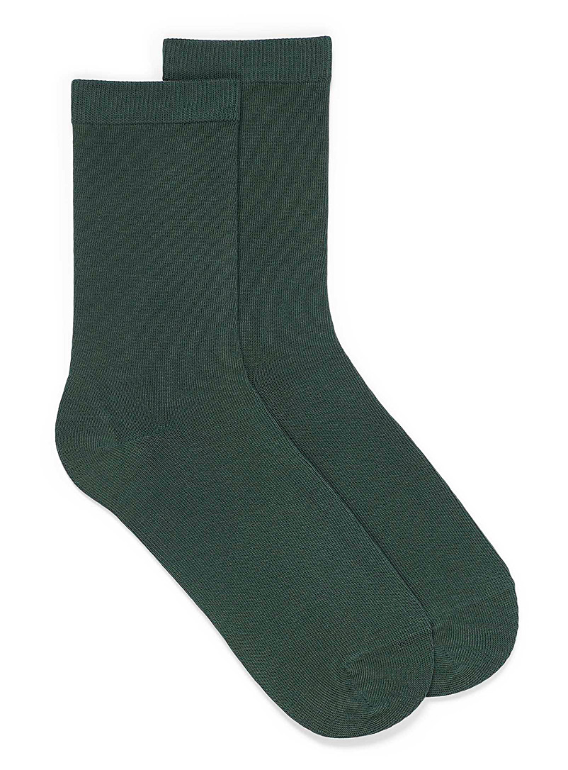Simons: La chaussette unie coton bio Vert foncé-mousse-olive pour femme