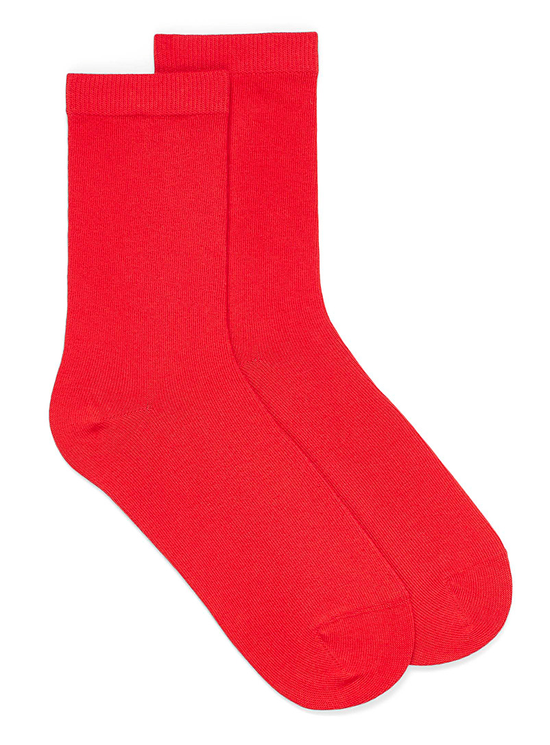 Simons: La chaussette unie coton bio Rouge framboise - Cerise pour femme