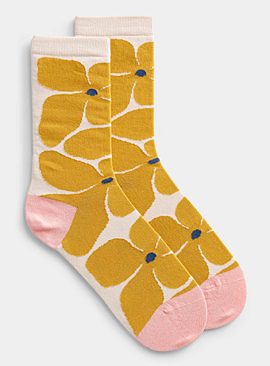 White Big Flower Socks Orange main image 0