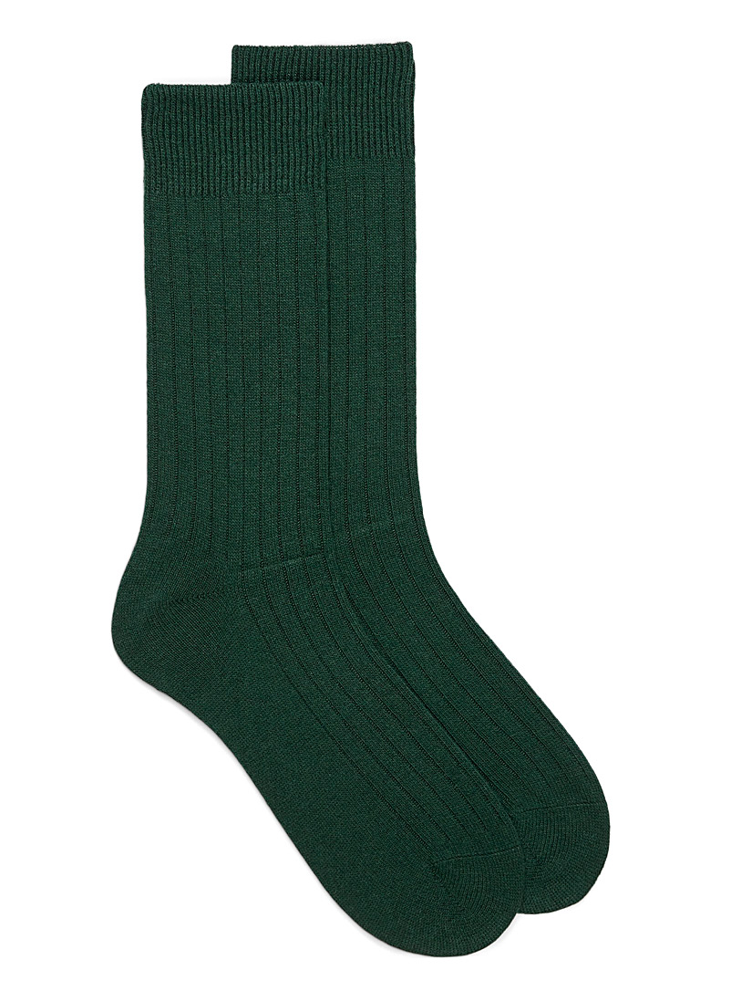 Le 31 Mossy Green Cashmere ribbed socks for men