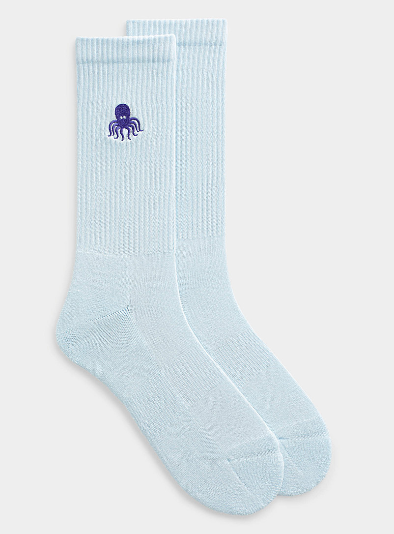 Le 31 Slate Blue Octopus embroidery socks for men