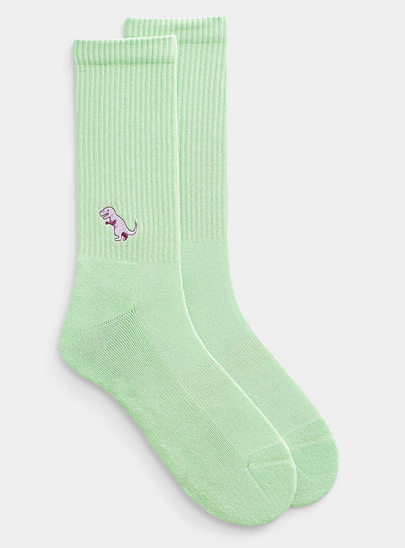 Le 31 Lime Green T-Rex embroidery socks for men