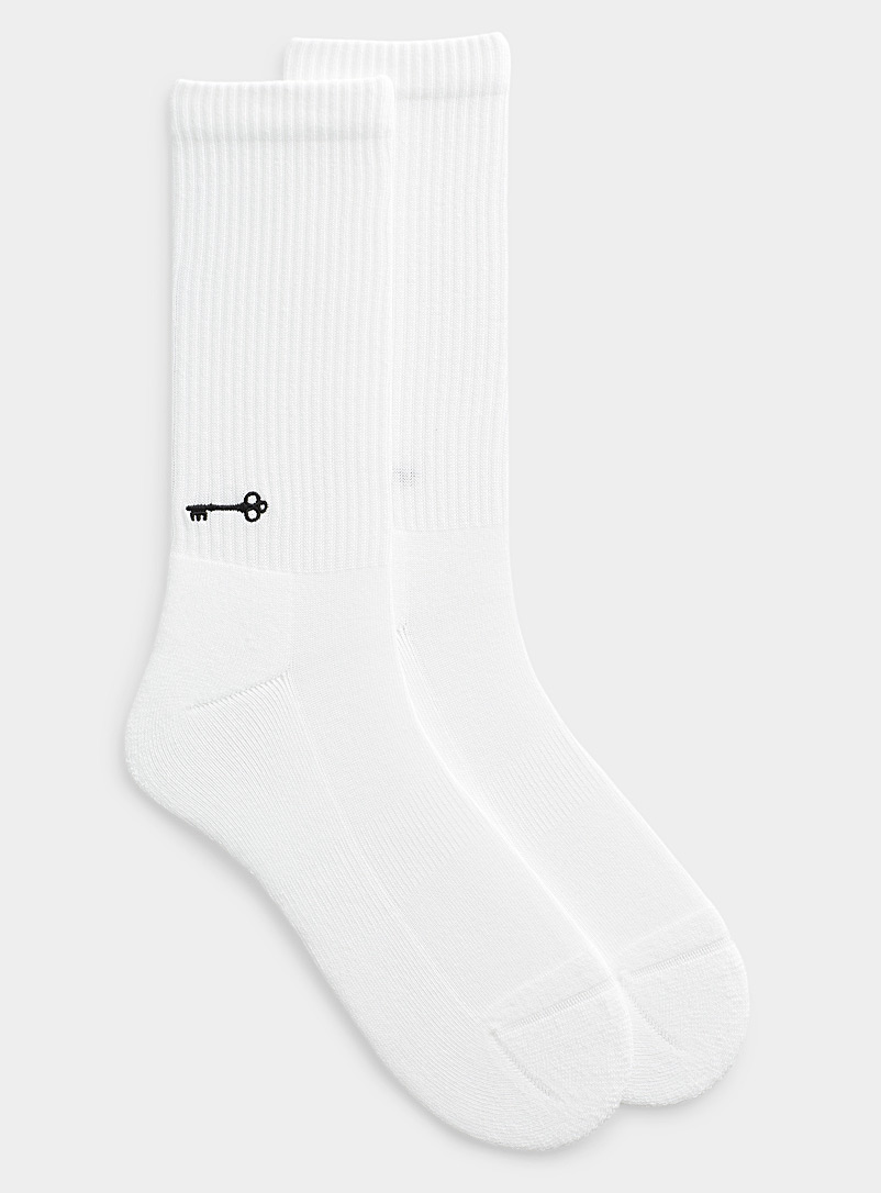 Le 31 White Key embroidery socks for men