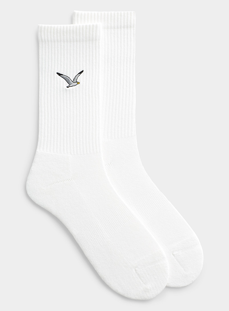 Le 31 White Seagull embroidery socks for men
